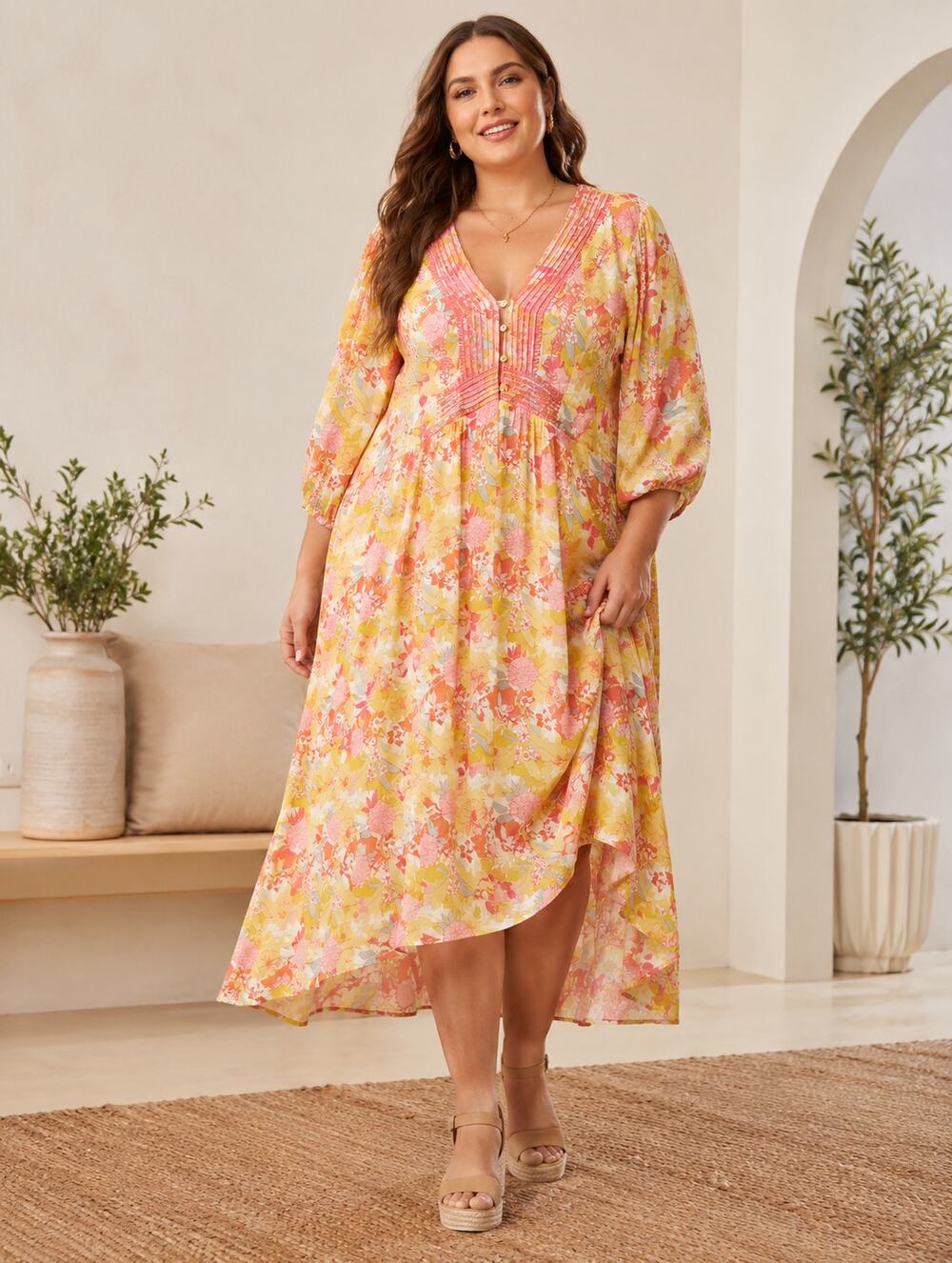 Torrid SZ 2 (2X) 18/20 Peach Floral Gauze Dress Embroidered NWT